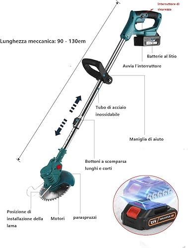 Decespugliatore Elettrico con 2 Batterie a Litio 68VF (21V) Lama da 6 Pollici, Tagliaerba, Tagliabordi con Maniglia Telescopica per il taglio di Giardino, Prati e Terreni - Honorern