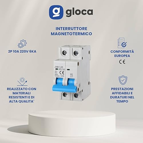 gloca Set 3 Interruttori Magnetotermici Automatici 2P 10A 220V 6KA 2 Moduli DIN C10 - Honorern