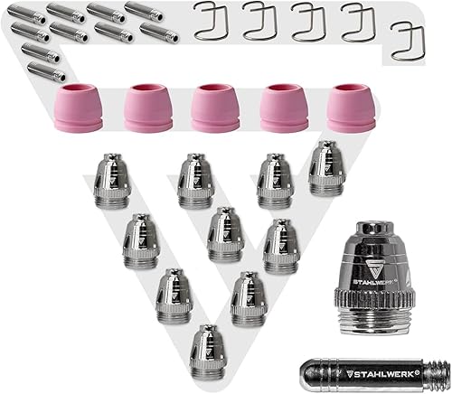 P-60 Accessori per plasma Parti di usura Ugelli per plasma + Elettrodi + Cappucci in ceramica per la torcia da taglio al plasma ad accensione pilotata P-60 CUT, set di 30 pezzi - Honorern