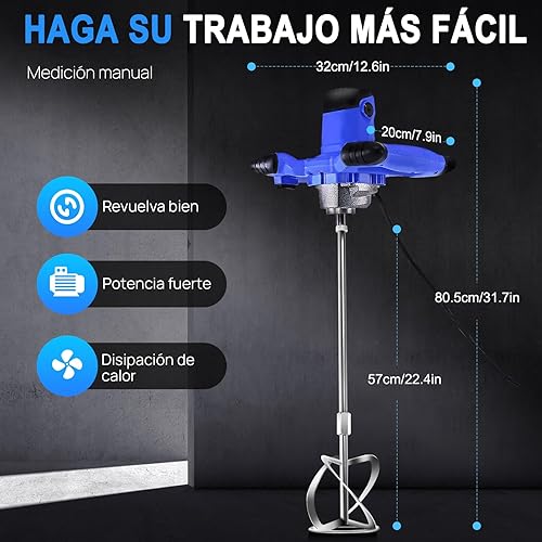 Miscelatore Elettrico 2600 W - Regolabile a 6 Velocità per Calcestruzzo, Mortaio, Vernice, Stucco di Cemento - Portatile Con Agitatore M14 - Honorern