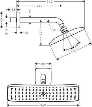 hansgrohe 27381000 Soffione Raindance e 360 Air 1Jet con Fissaggio a Soffitto, Argento - Honorern
