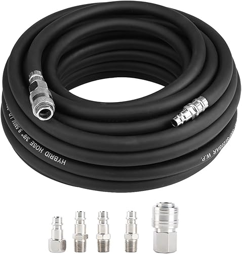 Tubo per compressore, 15 m, in gomma per aria compressa, con attacco rapido europeo da 1/4', pressione normale 300 PSI - Honorern