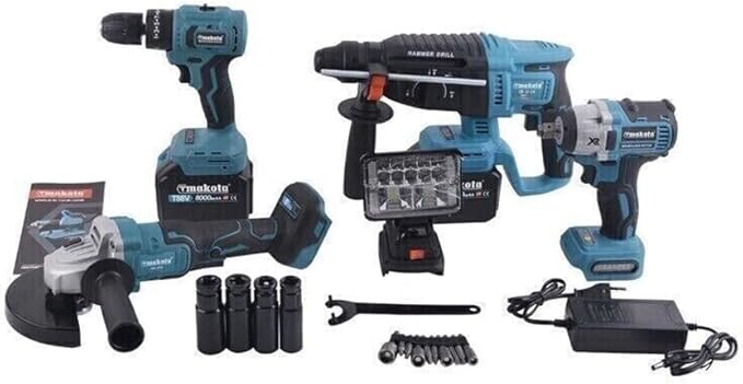 KIT 5 IN1 TASSELLATORE TRAPANO IMPULSI TRAPANO AVVITATORE 80V SMERIGLIATRICE, KIT COMPLETO PROFESSIONALE FAI DA TE CON 2 BATTERIE FARETTO E VALIGIA - Honorern