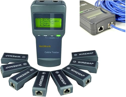 Tester professionale per reti Ethernet RJ45. Visualizza lo schema elettrico e individua il guasto sul cavo dall'origine, con 8 satelliti. - Honorern