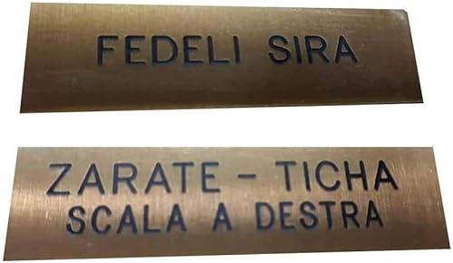TARGA PORTA OTTONE o alluminio VARIE MISURE, 2 RIGHI CON BIADESIVO,Targhetta fuoriporta incisione personalizzata Porta Ingresso Casa Ufficio - Honorern
