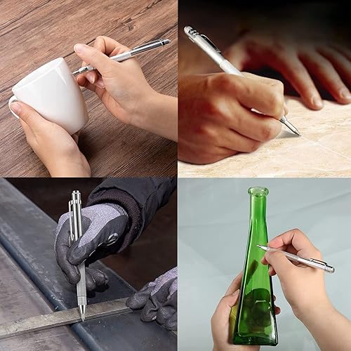 KEWAYO Penne Scriber Professionali (4 Pezzi), Punta in Carburo di Tungsteno, per Incisione Precisa su Acciaio Inox, Vetro, Ceramica, con Clip e Magnete (Argento) - Honorern