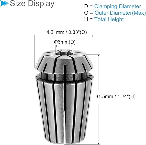 CoCud Mandrino a Pinze a Molla, Pinze a Molla Er-20 con Diametro di Serraggio di 6mm, Acciaio 40Cr, Mandrino Smontabile Comodo - (Applicazioni: per Macchine Cnc per Incisione) - Honorern