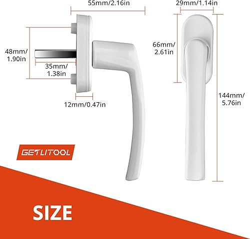 GETLITOOL 2 Paia Maniglia per Finestra in Lega di Alluminio Senza Cilindro di Chiusura 4PZ Maniglie per Porte Finestre a Battente Mandrino 35mm con Viti per DIY Protezione Antifurto - Bianco - Honorern