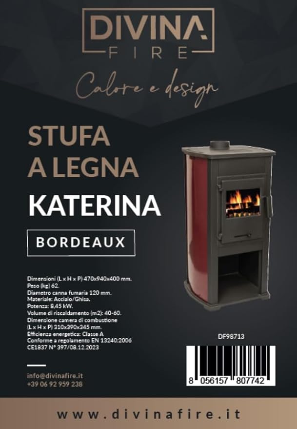 Stufa a legna in ghisa KATERINA 8,45 KW L 47 x P 40 x H 94 Beige - Honorern