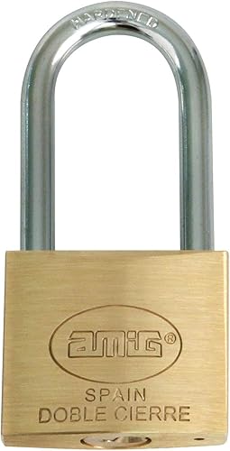 Amig - Lucchetto di sicurezza | Include 2 chiavi | Arco lungo | Ottone e arco in acciaio trattato | Per armadietti da palestra, porte, armadi, valigie, zaini | Doppia chiusura | Larghezza: 50 mm - Honorern