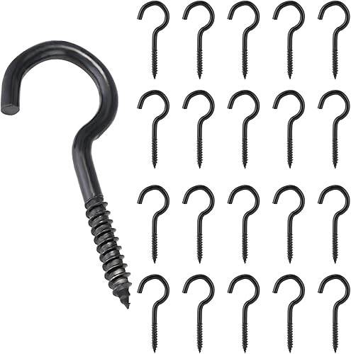Gancio a Vite Multiuso, 20 Pezzi Ganci da Avvitare in Acciaio al Carbonio, Ganci a Soffitto Grande, Ganci Avvitabili per Amache, Poltrona Sospesa, Cavi Fissi, Tende da Sole(Nero) - Honorern