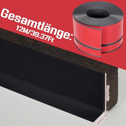 Battiscopa ritagliabile individualmente, retro autoadesivo, battiscopa morbido in PVC, per cucina e bagno, nastro flessibile per fughe pieghevole, 12 m, striscia flessibile (bianco) - Honorern