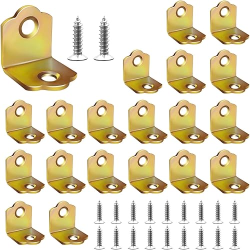 20 Pezzi Staffe Piccole, Supporti Angolo 90 Gradi con Viti, squadrette angolari metallo per Riparazione o Rinforzo di Mobili in Legno (18mm x 19.5mm) - Honorern