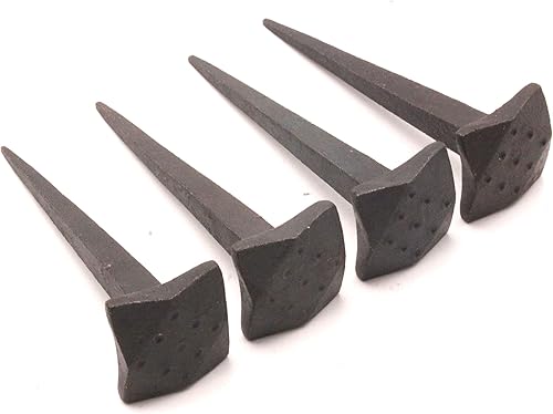 Set di 4 chiodi in ferro nero forgiati a mano, stile antico, rustico, con testa punteggiata, 7,6 cm, colore: nero, per porte e mobili - Honorern