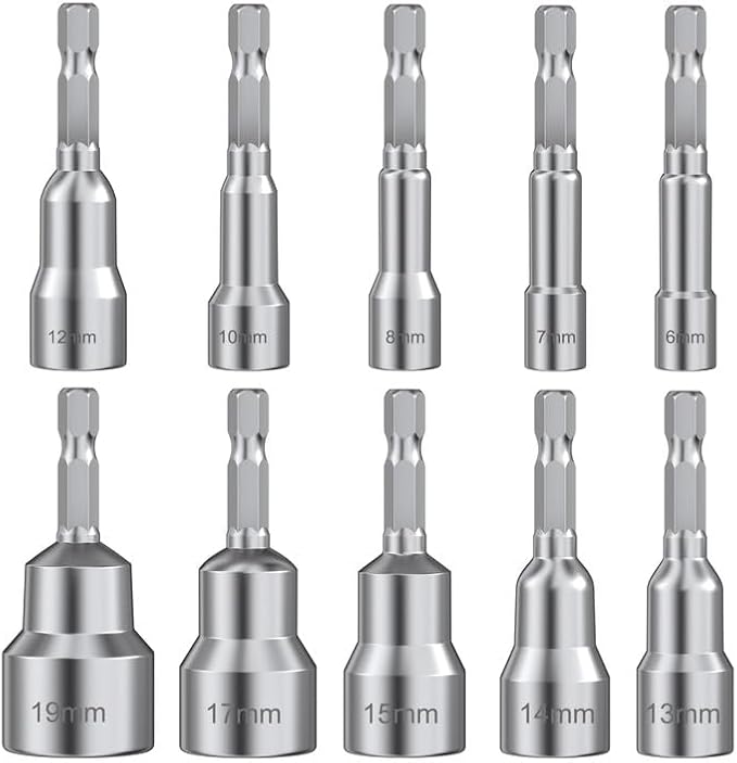 10 Pezzi Set di Chiavi a Bussola, Sdattatore Esagonale Chiavi Bussola 6/7/8/10/12/13/14/15/17/19, Magnetico Bussole per Avvitatore, per Trapani, Avvitatore e Adattatore a Percussione - Honorern
