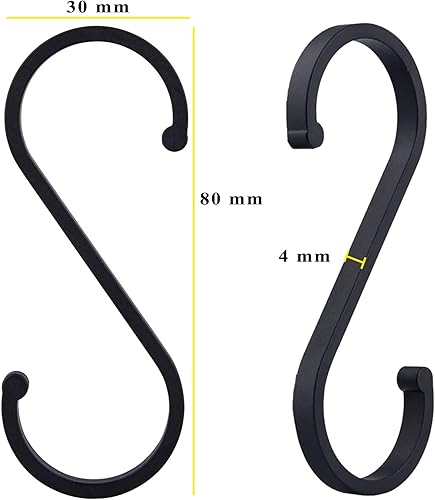 Gancio a S, 8 pezzi, in alluminio, diametro fino a 32 mm, gancio a forma di S, per cucina, guardaroba, piccolo ufficio, cucina, bagno, camera da letto, risparmiare molto spazio (nero) - Honorern