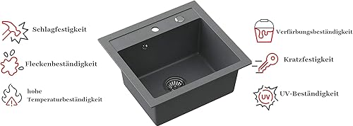 Lavello da cucina, 50 x 47 cm, colore Grigio - Honorern