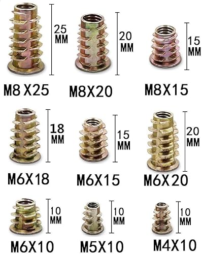 Inserto Filettato 150 Pezzi Dadi esagonali M4/ M5/ M6/ M8 Inserti a Vite di Strumenti Assortimento per Noci per Mobili in Legno - Honorern