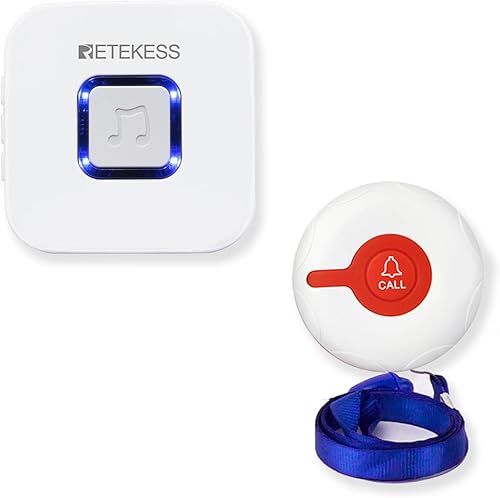 Retekess TH102 Wireless Sistema di Chiamata Emergenza, Allarme di Emergenza, Regalo per la festa del papà, Portata di 1000 Piedi, 4 Livelli di Volume SOS per Anziani, Pazienti (2 Pulsanti di Chiamata) - Honorern