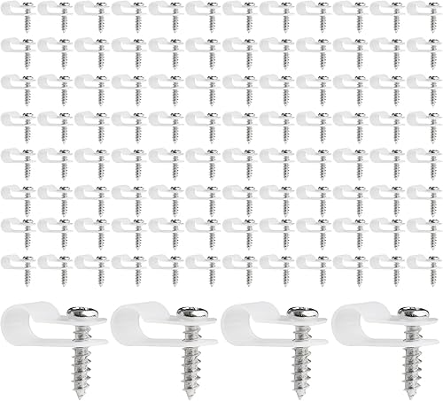 100 Pezzi 1/4 Pollice(6.4mm) R-tipo Cavo Clip Fascetta, Clip Fermacavi Contiene 100 viti, Fermacavi Muro, Morsetti per Cavi in Nylon Tipo R, Per la Gestione dei Fili, Clip Fermacavi - Honorern