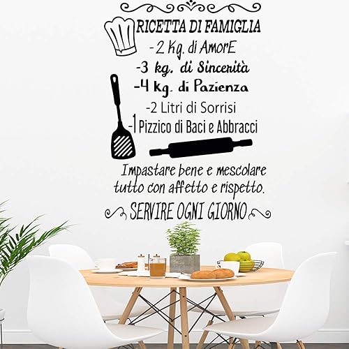 Adesivo da parete in vinile con frase in italiano 'RICETTA DI FAMIGLIA' adesivi murali frasi in italiano citazione, decorazione da parete, Wall Stickers, Art Sticker Decal Mural DC-19004 - Honorern