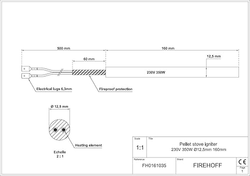 Candela di accensione per stufa a pellet, 350 W, 160 mm, diametro 12,5 mm, con capicorda - garanzia 1 anno - CLAM (modello attuale) - Honorern