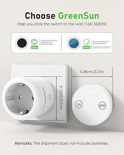 Presa con Telecomando - Presa Telecomandata Due a Uno, RF Wireless Presa Smart, Non WiFi&App,Telecomandata di Aspirazione Magnetica Flessibile e Portatile, Mini Formato IP22 16A 30M-200M - Honorern