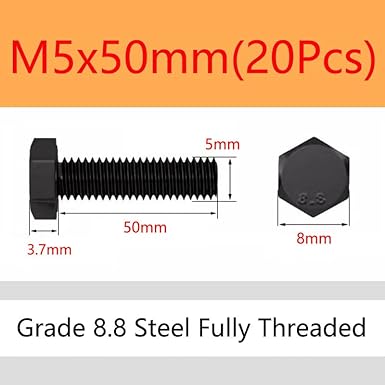 M5 x 8mm 50 Pcs Grado 8.8 Acciaio Bulloni esagonali Viti a testa esagonale Alta forza Metrico Meccanico Elementi di fissaggio - Honorern