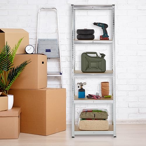 Relaxdays Scaffale in Acciaio Zincato, 180x60x45 cm, 5 Ripiani ad Alta Portata 500 kg, per Garage e Cantina, Argentato - Honorern