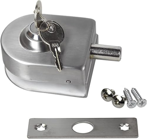 Serratura per porta in vetro, in vetro argento, senza cornice, con chiavi, non c'è bisogno di forare sul vetro, adatto per vetro spesso 10-12 mm - Honorern