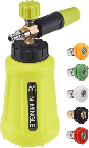 M MINGLE Cannone in Schiuma per Idropulitrice, Spruzzatore in Schiuma per Auto con Attacco Rapido da 1/4 di Pollice, Rondella in Schiuma per Autolavaggio Elettrico, 1 Litro con 5 Ugelli - Honorern