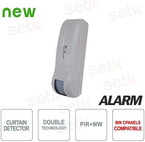 BENTEL Sensore Dual-Tech effetto tenda da esterno per centrali BW - BWALL-BW, Nero e Bianco, Rilevatore di movimento, 12 metri, 4 AA - Honorern