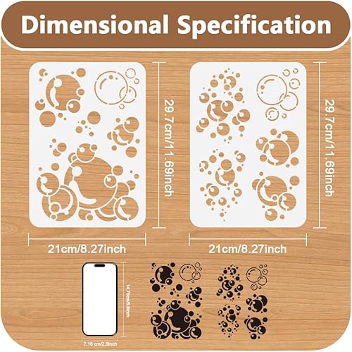 DOODLREAM 2 stencil a bolle per pittura, 29,7 x 21 cm, riutilizzabili, in plastica, stencil per disegno, stencil fai da te, modelli per pittura fai da te, decorazioni per la casa, legno, tela per - Honorern