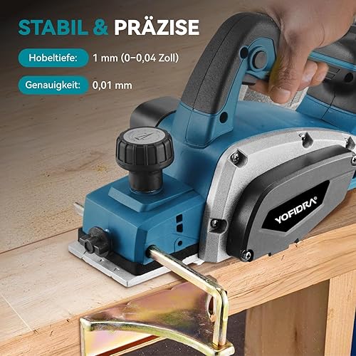 Yofidra Pialla Elettrica 650W, Pialletto Elettrico Professionale con 2 Batterie 3.0Ah, Larghezza Piallatura 82mm, Profondità 1mm, 15000 RPM, per Falegnameria, Lavorazione Legno, Fai da Te - Honorern