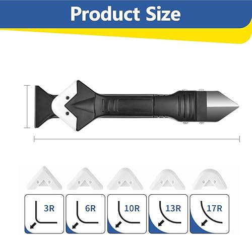 3 in 1 Strumento Rimozione Silicone Raschietto Silicone Strumenti Calafataggio Silicone Kit Spatola, Utensili di Finitura Sigillante, Rimozione di Sigillante per Finestra, Cucina, Bagno - Honorern