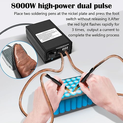 Saldatore a Punti, Saldatrice a Punti Fai Da Te,8000W Saldatore a Punti a Batteria Portatile,Corrente Regolabile, per Set di Saldatrici a Punti,per Lamiera di Nichel da 0,1 a 0,3mm - Honorern