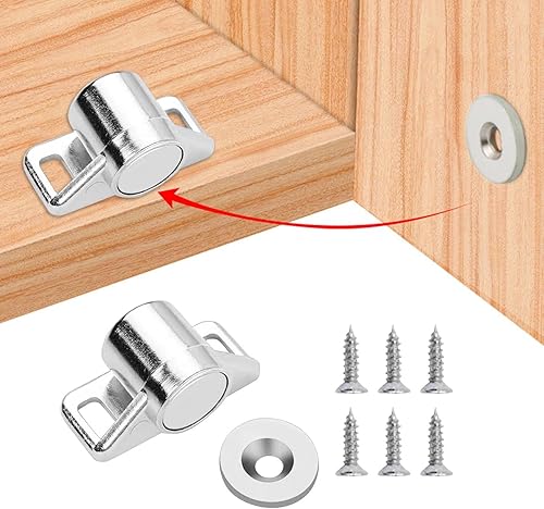 2 chiavistelli magnetici per porta dell'armadio, con 6 viti, fibbia magnetica per porta dell'armadio, chiusura magnetica per porta dell'armadio, calamita per porta dell'armadio, fermaporta magnetica - Honorern