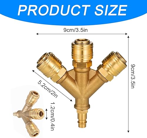 Distributore Aria Compressa a 3 Vie, Distributore d'aria da 1/4 Pollici In Ottone Antiruggine, NW7.2 Distributore ad Innesto per Aria Compressa Attacco Rapido Tubo con filettatura esterna - Honorern