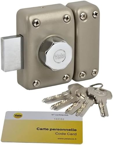 Yale Serratura per porta manopola/cilindro, apertura a bottone interno, chiave esterna, diametro 23 mm, lunghezza 50 mm, 6 perni YV26BT-50, anti grimaldello, foratura, trazione, 5 chiavi - Honorern