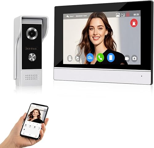 7 Pollici WiFi Colore Video Campanello Porta Sistema di Citofono 1080P AHD, Telecamera Esterna di Visione Notturna IR, Videocitofono per la Casa, Sblocco Remoto Tuya Smart APP - Honorern