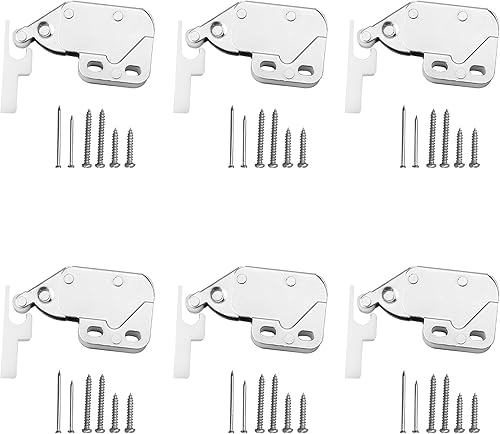 6 Mini Chiusure a Molla per Mobili, Chiusura a Scatto con Bloccaggio Automatico, Argento - Honorern