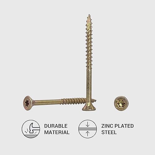 Confezione da 200 pezzi in acciaio zincato 3,0 x 40 mm giallo viti per legno, testa Torx, tipo 17, testa svasata, filettatura parziale, viti truciolari (200, 3,0 x 40 mm) - Honorern