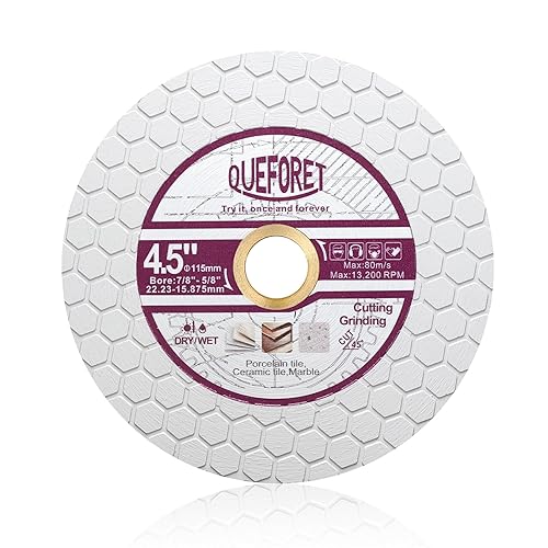 QUEFORET Disco Diamantato per Piastrelle 115mm - Disco Taglio per Taglio e Smerigliatura di Gres Porcellanato Ceramica Marmo Pietra Artificiale, con Rondella Staccabile - Honorern