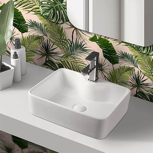 Lavabo da appoggio Rettangolare 48x37 cm con Foro Rubinetto, Design Moderno in Ceramica Bianca Lucida - Honorern