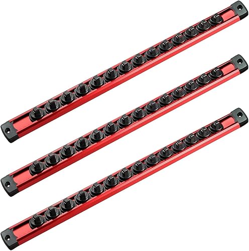 ACEBON 3 pezzi set di porta bussole magnetiche con 36 Clips, piste in lega di alluminio, Clip da 1/2', organizer porta utensili da parete - Honorern