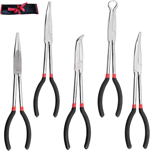 Pinza Multiuso Set, Set di 5 Pinze per Gioielli Allungate in Acciaio,inze A Presa Lunga per Tubo Flessibile E Pinze A Becchi Mezzotondi - Honorern
