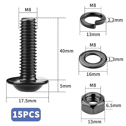 20 viti a testa bombata M5 x 40, viti a testa bombata M5, viti nere con dadi, viti a testa piatta M5, in acciaio inox A2 V2A, viti in acciaio inox a esagono incassato dadi, rondelle - Honorern