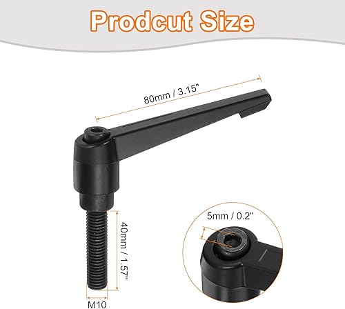 2Pz M10 x 40mm Manopole Regolabili con Filettatura Maschio Pulsante di Bloccaggio a Scatto Rapido Rotante per Macchine Tornio, Nero - Honorern