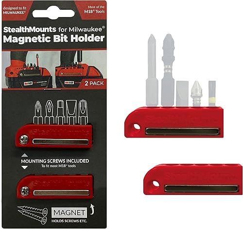 StealthMounts Milwaukee - Porta punte magnetico M18, organizer per punte da trapano, perfetto per trapani e impatti Milwaukee M18 (confezione da 2) - Honorern