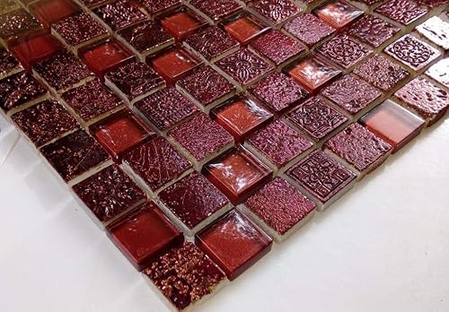 Mosaico - Piastrella a mosaico in vetro rosso traslucido per pareti e WC cucina - Honorern